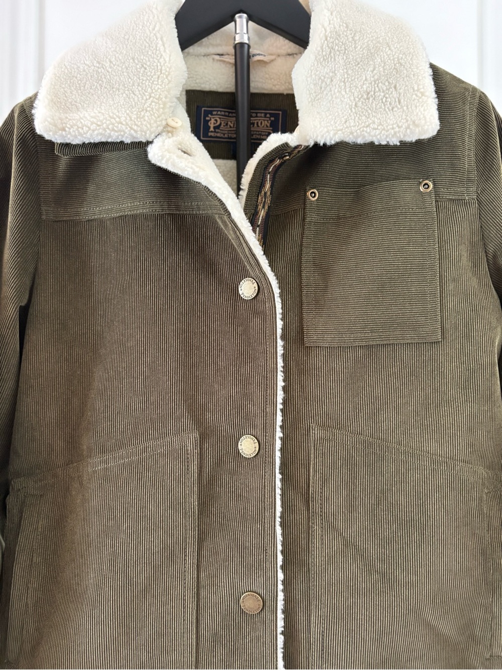 Pendleton Wind River Corduroy Trucker Jacket Women's S Olive Green Sherpa - Picture 5 of 16